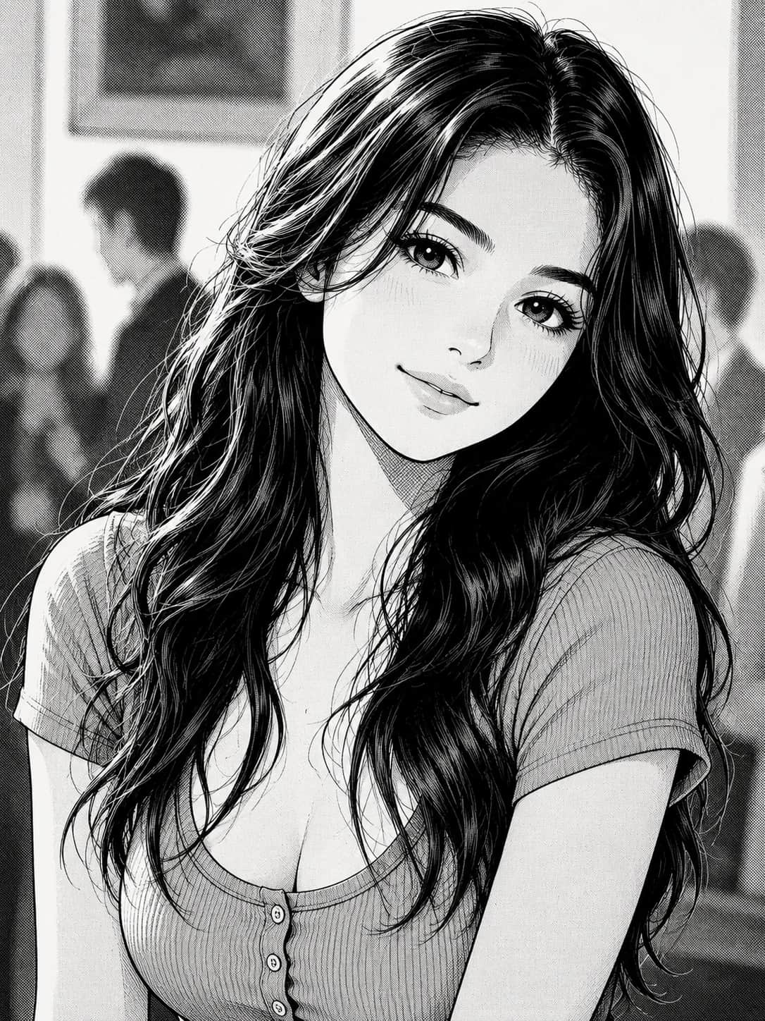 Source portrait transformed into black-and-white manga linework
