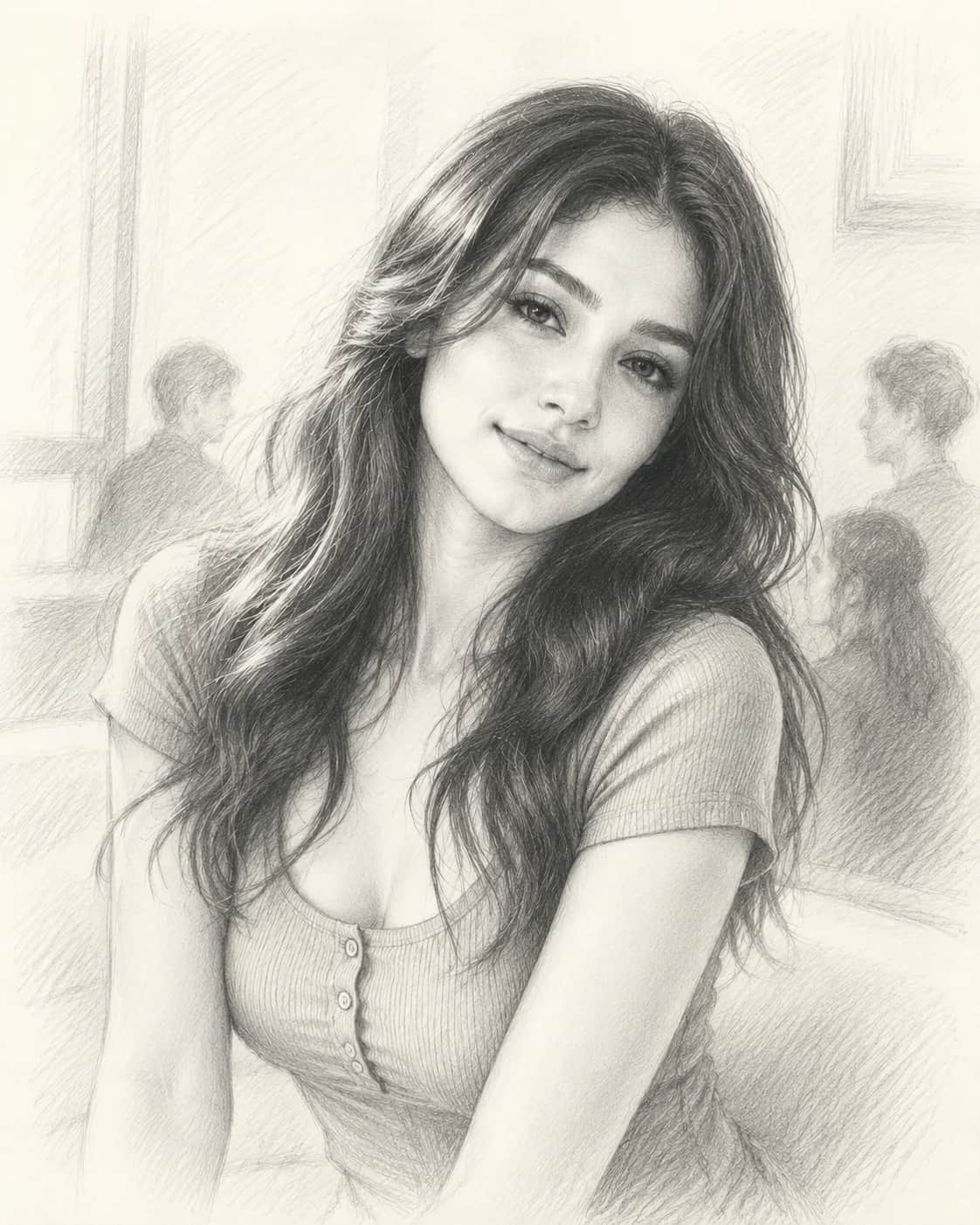 Source portrait transformed into a detailed pencil sketch