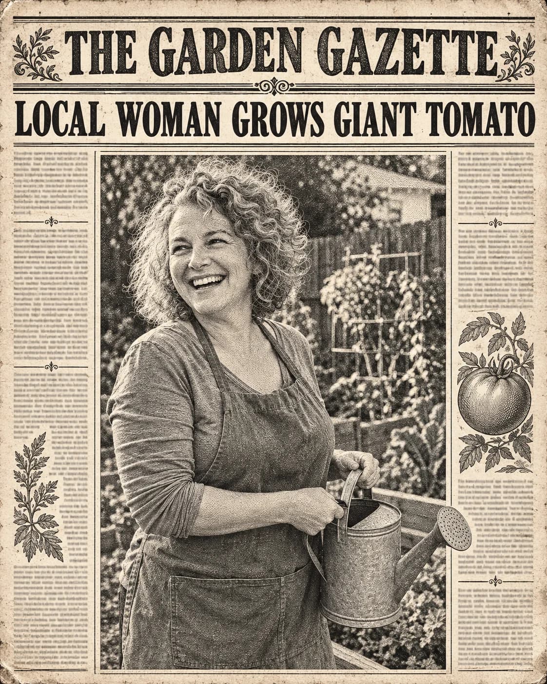 The gardener as an engraved halftone portrait on the front page of a vintage newspaper called The Garden Gazette