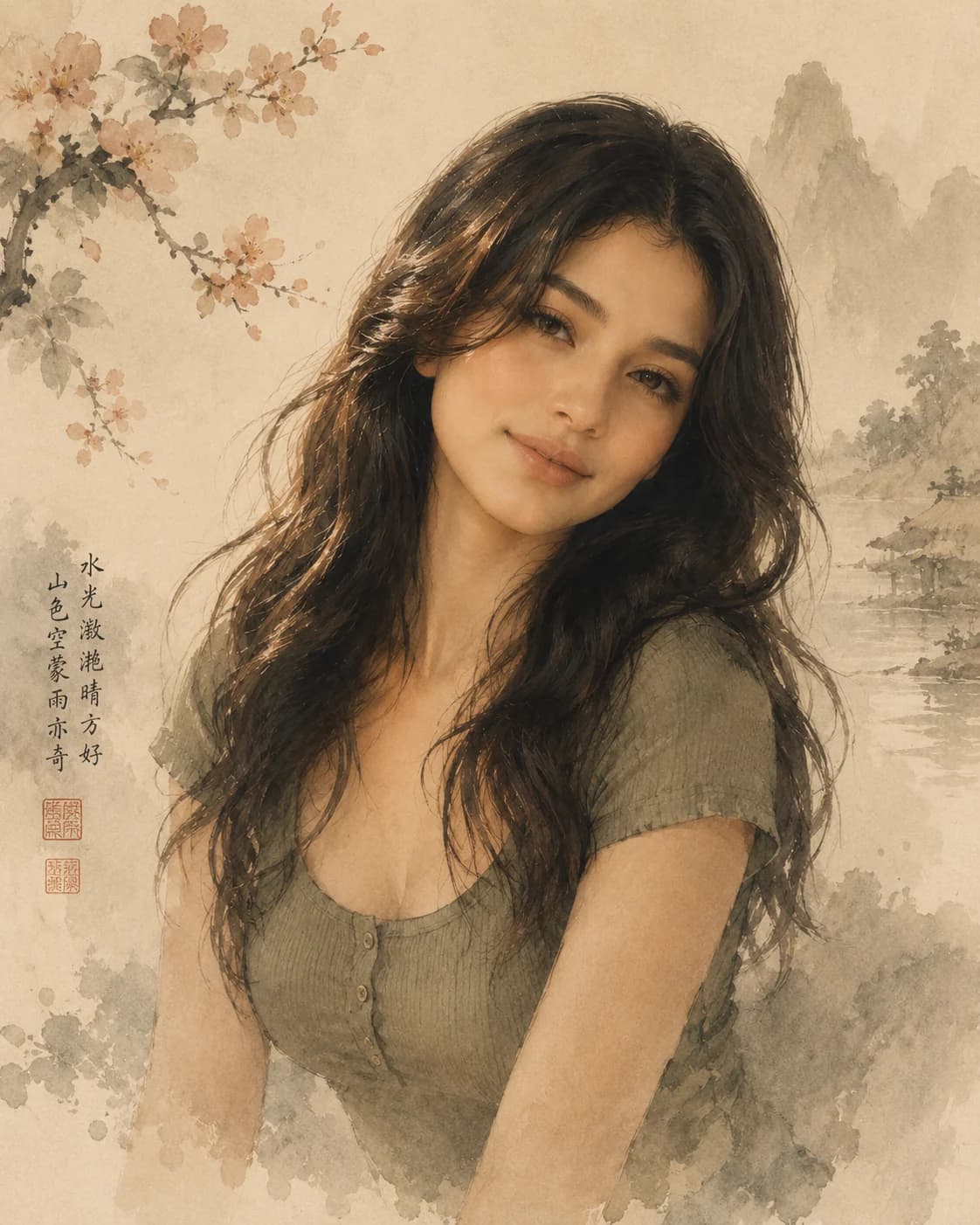 Source portrait transformed into a traditional Chinese ink-wash painting