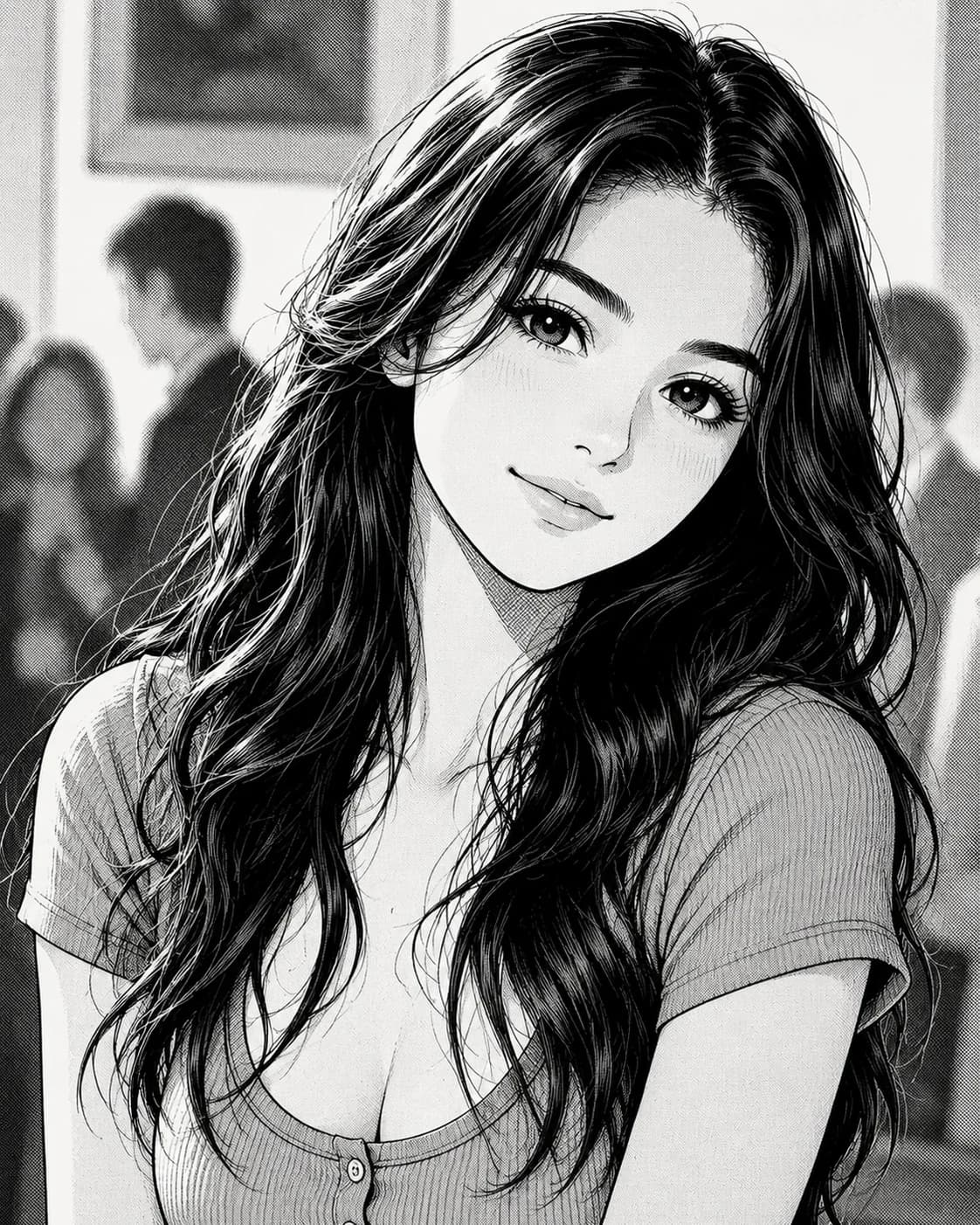 Source portrait transformed into black-and-white manga linework