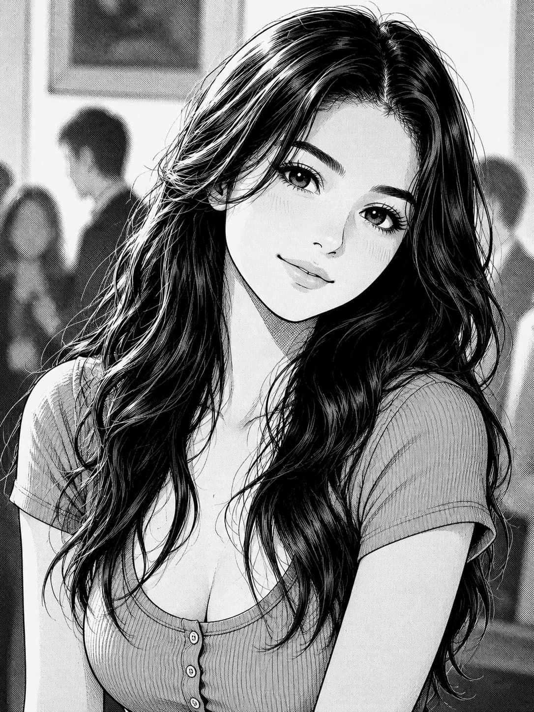 Source portrait transformed into black-and-white manga linework