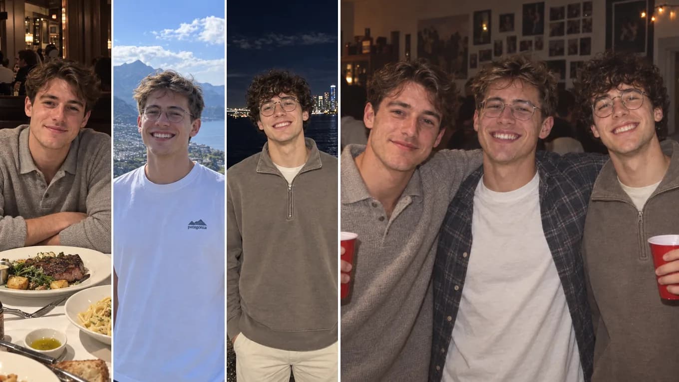Three individual portraits fused into one house party photo with Nano Banana 2